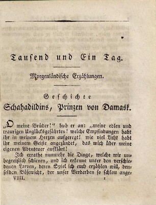 Tausend und ein Tag : morgenländische Erzählungen aus dem Persischen, Türkischen und Arabischen nach Petis de la Croix ..., 8
