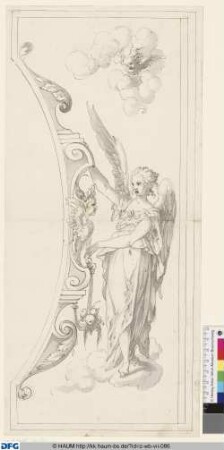 Segment-Dekoration mit Engel, Kopie der Vorzeichnung zu den Glasschnitten eines Heiltumsschreins nach Entw. von F. Sustris