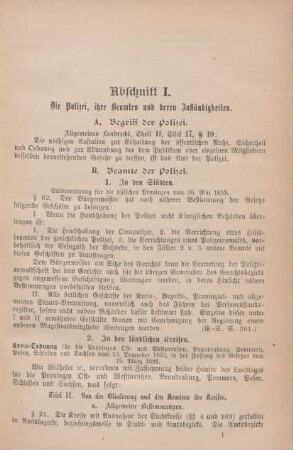 Abschnitt I. Die Polizei, ihre Beamten und deren Zuständigkeiten