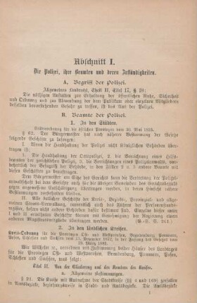 Abschnitt I. Die Polizei, ihre Beamten und deren Zuständigkeiten