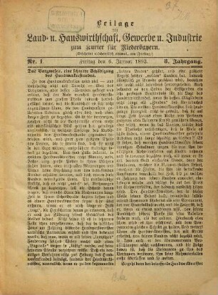 Kurier für Niederbayern. Beilage für Land- u. Hauswirthschaft, Gewerbe u. Industrie zum "Kurier für Niederbayern". 1893