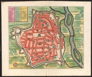 Stadtplan von Lodi, Italien, kolorierter Kupferstich, ca. 1730 : Lodi : Ville Capitale du Lodesan, Contrée du Duché de Milan, Exactement Dessinée sur le Lieu, mis au jour par le Soin ; Avec Privilege. - Amsterdam : Pierre Mortier, s.a. [ca. 1730]. - 1 Plan : Kupferstich ; 43 x 52 cm. - Maßstab in graph. Form (Bra. Milanesi). - NNW oben
