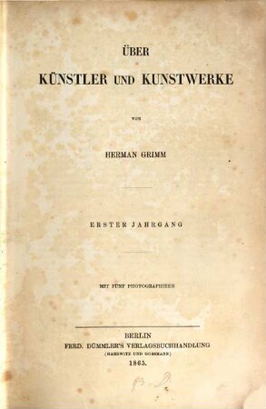 Über Künstler und Kunstwerke, 1