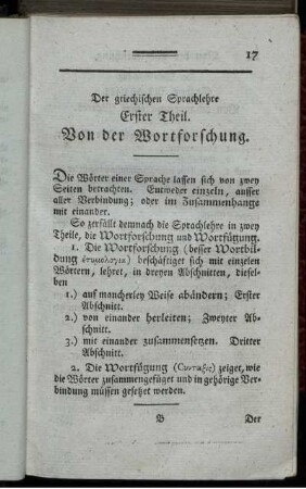 Der griechischen Sprachlehre Erster Theil. Von der Wortforschung.