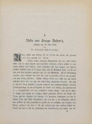 I. Rede am Sarge Zelter's, gehalten am 18. Mai 1832 von Dr. Friedrich Schleiermacher