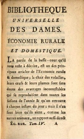 Bibliothèque universelle des dames. Classe 9. Économie rurale et domestique. 4. 1790