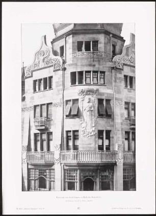 Hotel Erbprinz, Karlsruhe: Ansicht, Detail (aus: Moderne Neubauten, 4.Jg., 1898ff, hrsg. W. Kick)