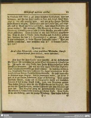 Quaestio 77. An ad villam Biscopesroth, villam praefecturae Wickensen, Diaecesis Hildeneshemensis fuerit dilatata, merito dubitamus
