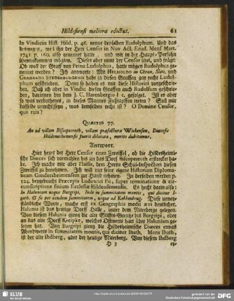 Quaestio 77. An ad villam Biscopesroth, villam praefecturae Wickensen, Diaecesis Hildeneshemensis fuerit dilatata, merito dubitamus