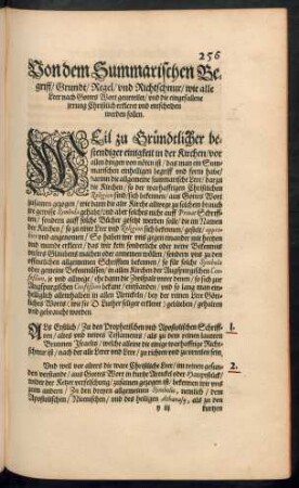Von dem Summarischen Begriff/ Grundt/ Regel/ und Richtschnur/ wie alle Leer nach Gottes Wort geurteilet ... werden sollen.