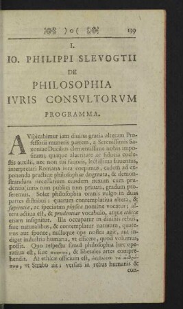 I. Io. Philippi Slevogtii de philosophia iuris consultorum programma.