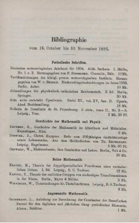 Bibliographie vom 16. October bis 30. November 1895.