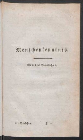 Menschenkenntnis. Drittes Bändchen