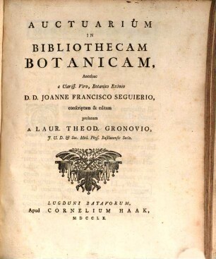 Auctuarium In Bibliothecam Botanicam