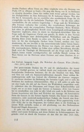 112-114 [Rezension] Gabriel, Leo, Integrale Logik