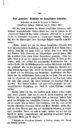Eine "populäre" Geschichte der französischen Litteratur