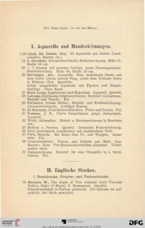 I. Aquarelle und Handzeichnungen (Nr. 1-37)