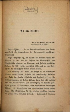 Sklaverei und Emancipation der schwarzen Rasse in den Vereinigten Staaten von Nordamerika : geschichtliche Abhandlungen