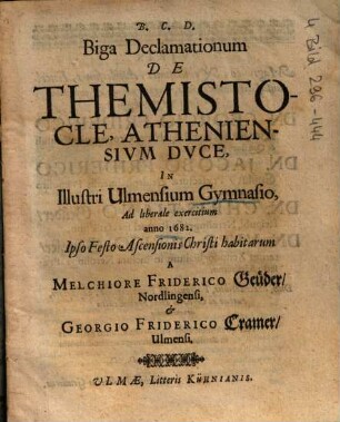 Biga Declamationum De Themistocle, Atheniensivm Dvce