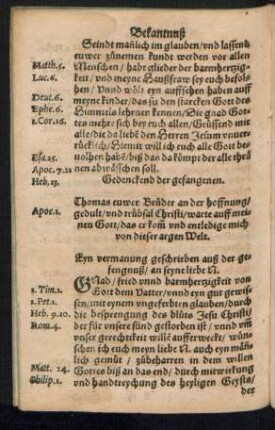 Eyn vermanung geschrieben auß der gefengnuß/ an seyne liebe N.