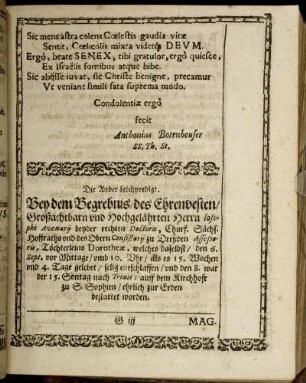 Die Ander Leichpredigt. Bey dem Begrebnis/ des ... Josephi Avenarii ...