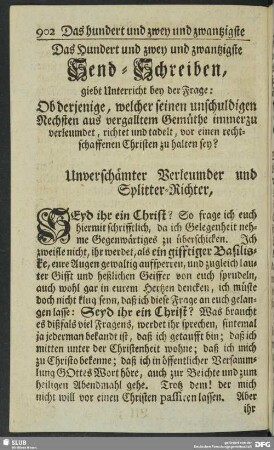 Das Hundert und zwey und zwantzigste Send-Schreiben