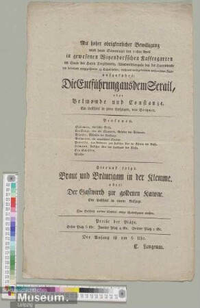 Die Entführung aus dem Serail oder Belmonde und Constanze