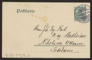 Schreiben an Hermann Muthesius (Postkarte)