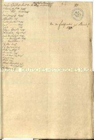 Handschrift mit einer Aufstellung der Materialien, die für die Befestigung der Stadt Schweidnitz benötigt werden