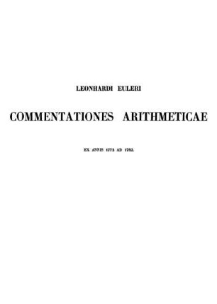 Commentationes arithmeticae.