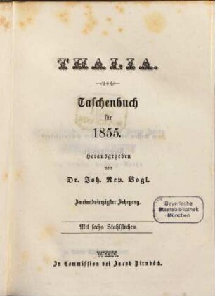 Thalia : Taschenbuch für d. Jahr ..., 1855 = Jg. 42