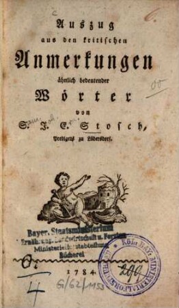 Auszug aus den kritischen Anmerkungen ähnlich bedeutender Wörter