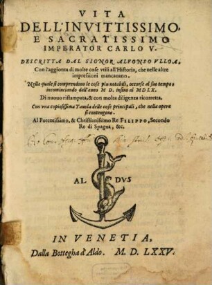 La vita dell'invitissimo e sacratissimo imperatore Carlo quinto