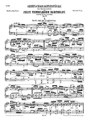 Felix Mendelssohn-Bartholdys Werke, 11,52. Nr. 52, Sieben Charakterstücke : op. 7. - 25 S. - Pl.-Nr. M.B.52