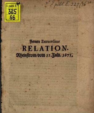 Fernere Relation Rheinstrom ... 1673
