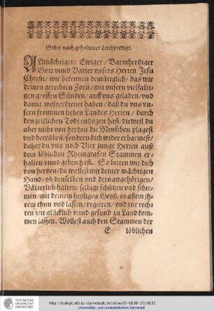 Gebet nach gehaltener Leichpredigt.