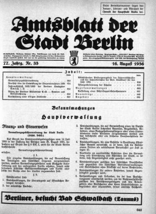 1936,33: Nr. 33, 16. August 1936