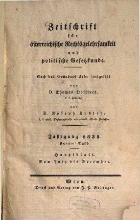 Zeitschrift für österreichische Rechtsgelehrsamkeit und politische Gesetzkunde. 1835,2, 1835,2