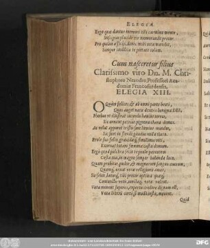 Cum nasceretur filius Clarissimo viro Dn. M. Christophoro Neandro, Professori Academiae Francofordensis. Elegia XIII.