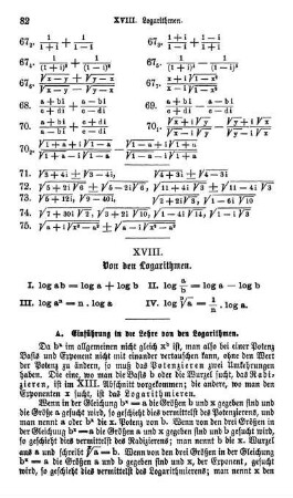 XVIII. Logarithmen.