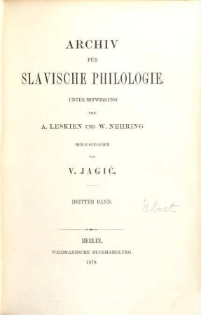 Archiv für slavische Philologie. 3. 1879