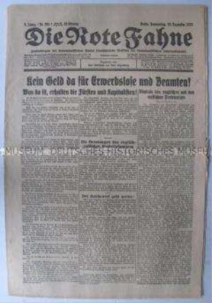 Tageszeitung der KPD "Die Rote Fahne" zu Fragen der deutschen und internationalen Arbeiterbewegung