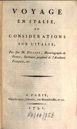 Voyage en Italie : ou considérations sur l'Italie
