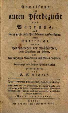 Anweisung zur guten Pferdezucht und Wartung