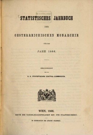 Statistisches Jahrbuch : für das Jahr ..., 1866 (1868)