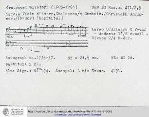 Trio, a Viola d´Amore, Chalumeau / e Cembalo.
