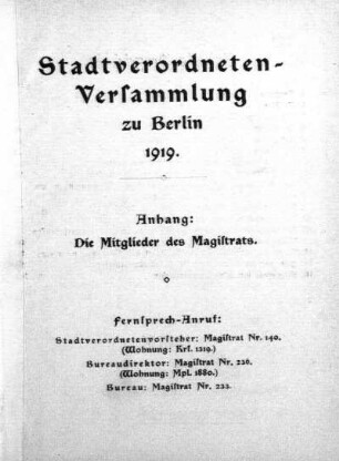 1919: Stadtverordnetenversammlung der Stadt Berlin