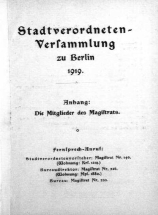 1919: Stadtverordnetenversammlung der Stadt Berlin