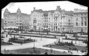 Budapest. Freiheitsplatz mit Stadtcafé und Ungarischer Kaufmannshalle