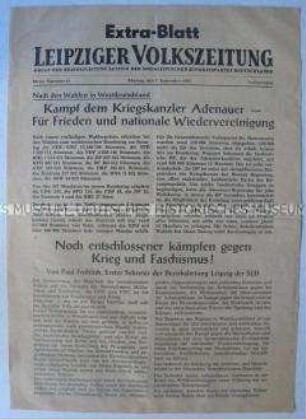 Messe-Sonderausgabe der "Leipziger Volkszeitung" mit scharfer Polemik gegen die Adenauer-Regierung nach der Bundestagswahl 1953